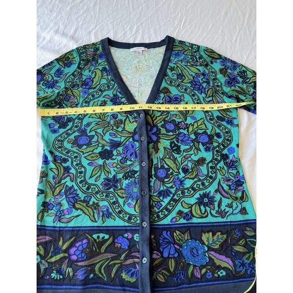 Isaac Mizrahi Sweater Button Up Longer Length Cardigan Floral Teal Blue SZ LG - Picture 6 of 6
